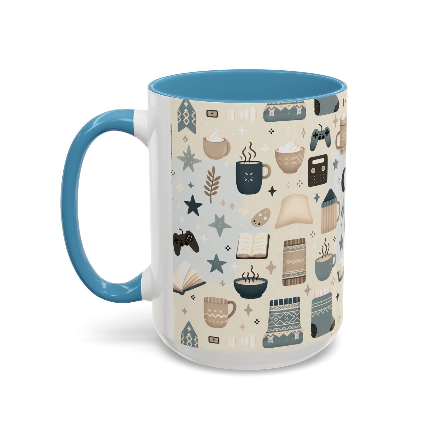 Cozy Pattern Accent Coffee Mug – 11oz & 15oz | Colorful Interior & Handle