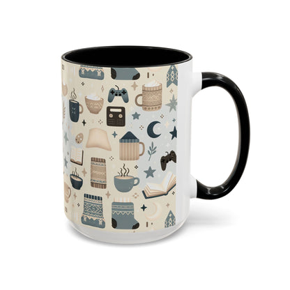 Cozy Pattern Accent Coffee Mug – 11oz & 15oz | Colorful Interior & Handle