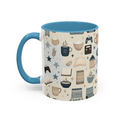 Cozy Pattern Accent Coffee Mug – 11oz & 15oz | Colorful Interior & Handle