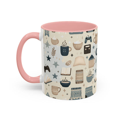 Cozy Pattern Accent Coffee Mug – 11oz & 15oz | Colorful Interior & Handle