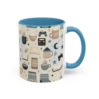 Cozy Pattern Accent Coffee Mug – 11oz & 15oz | Colorful Interior & Handle