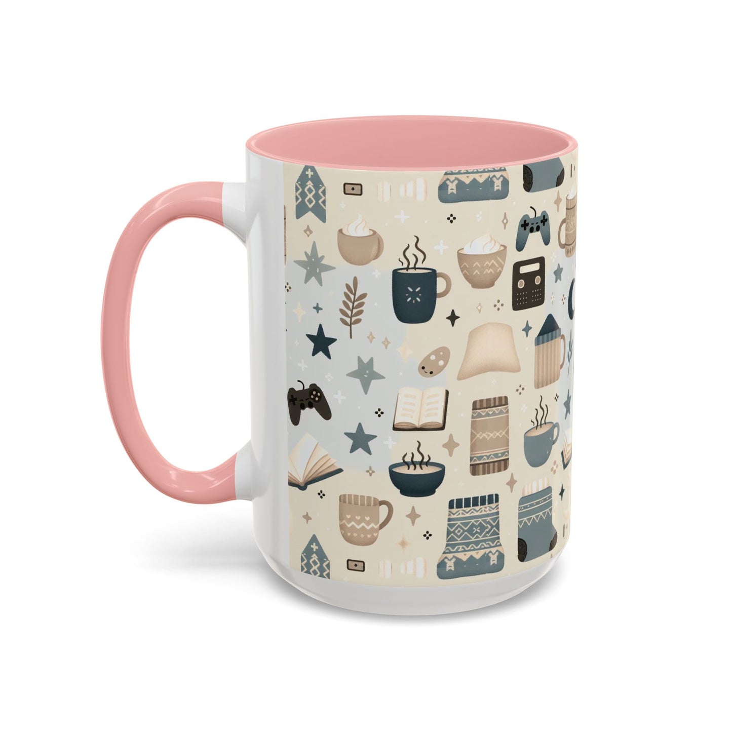 Cozy Pattern Accent Coffee Mug – 11oz & 15oz | Colorful Interior & Handle