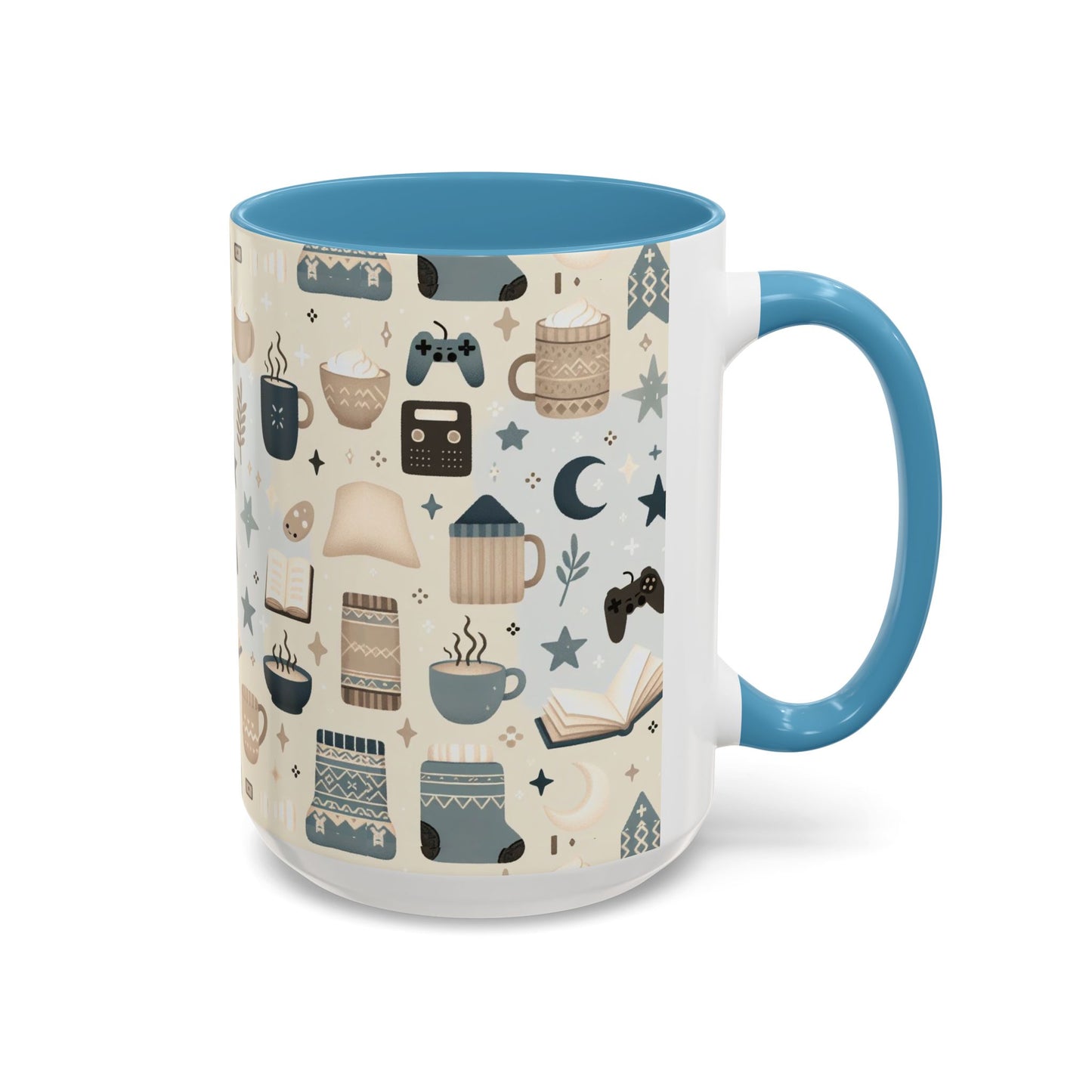 Cozy Pattern Accent Coffee Mug – 11oz & 15oz | Colorful Interior & Handle