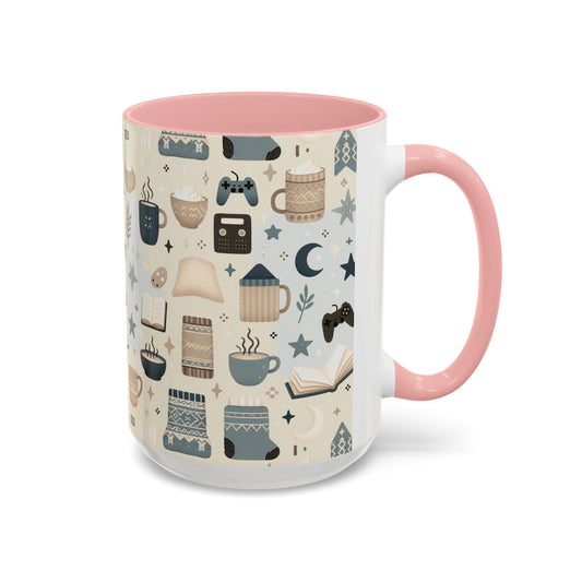 Cozy Pattern Accent Coffee Mug – 11oz & 15oz | Colorful Interior & Handle