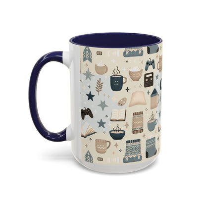 Cozy Pattern Accent Coffee Mug – 11oz & 15oz | Colorful Interior & Handle