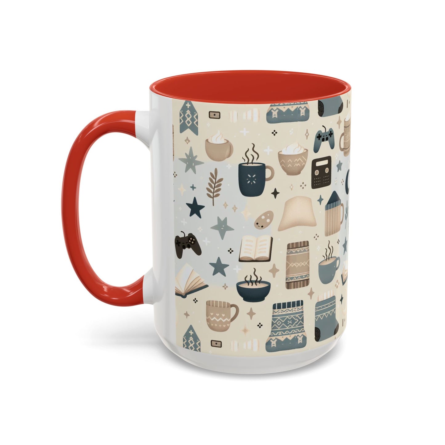 Cozy Pattern Accent Coffee Mug – 11oz & 15oz | Colorful Interior & Handle