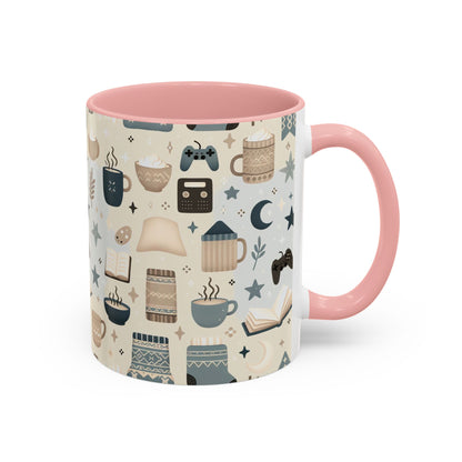 Cozy Pattern Accent Coffee Mug – 11oz & 15oz | Colorful Interior & Handle