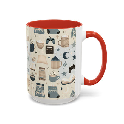 Cozy Pattern Accent Coffee Mug – 11oz & 15oz | Colorful Interior & Handle