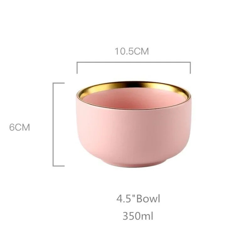 Gilt Rim Pink Porcelain Dinner Plate Set