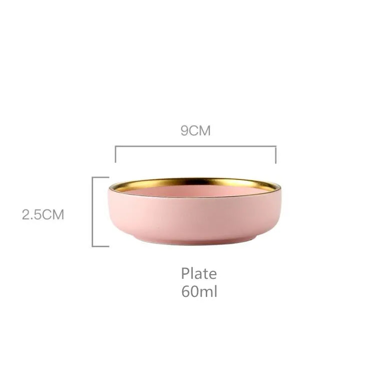 Gilt Rim Pink Porcelain Dinner Plate Set