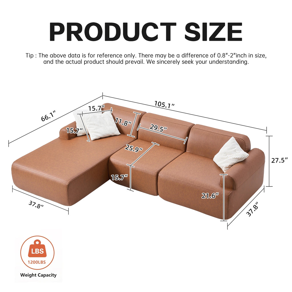 L-shaped modular leather sofa