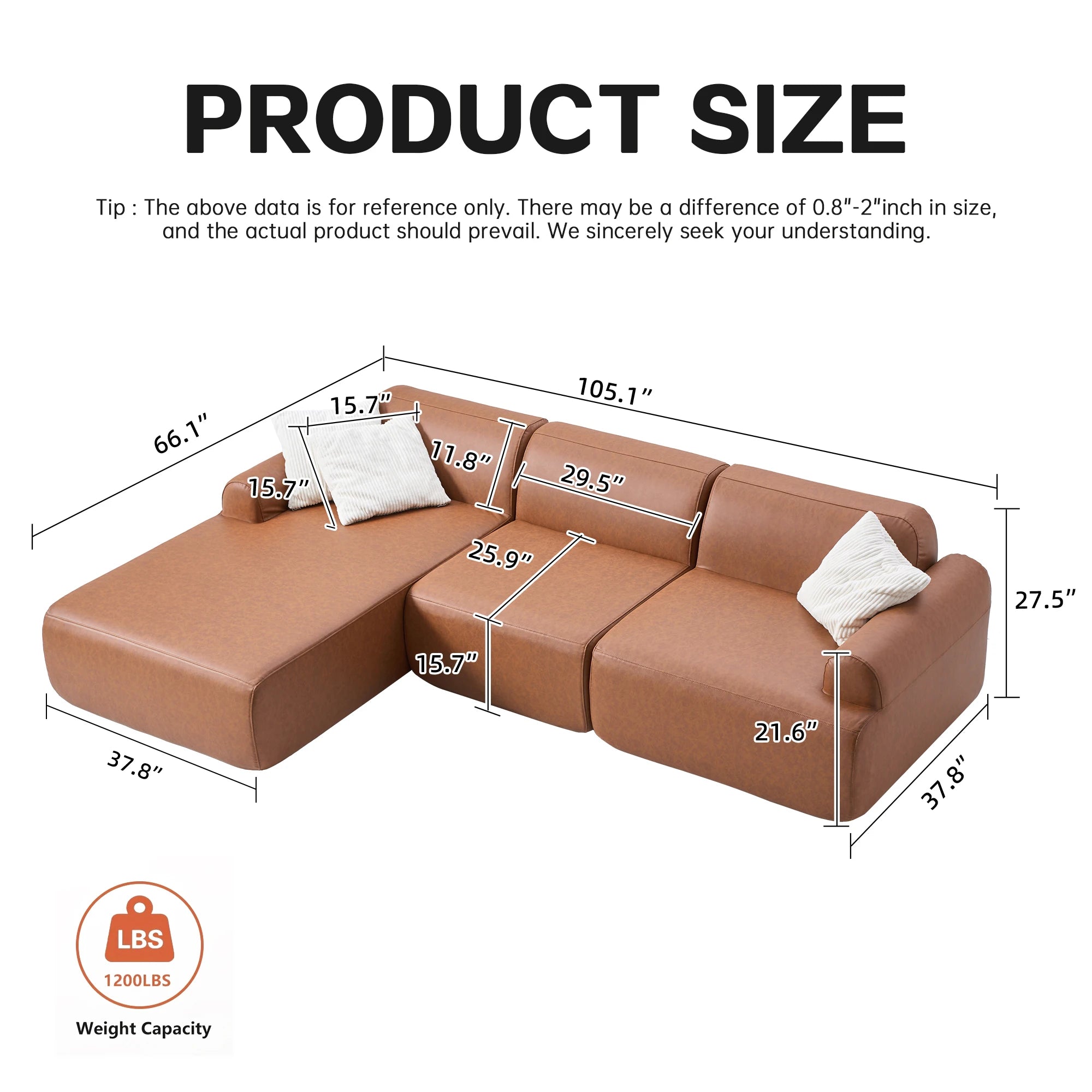 L-shaped modular leather sofa