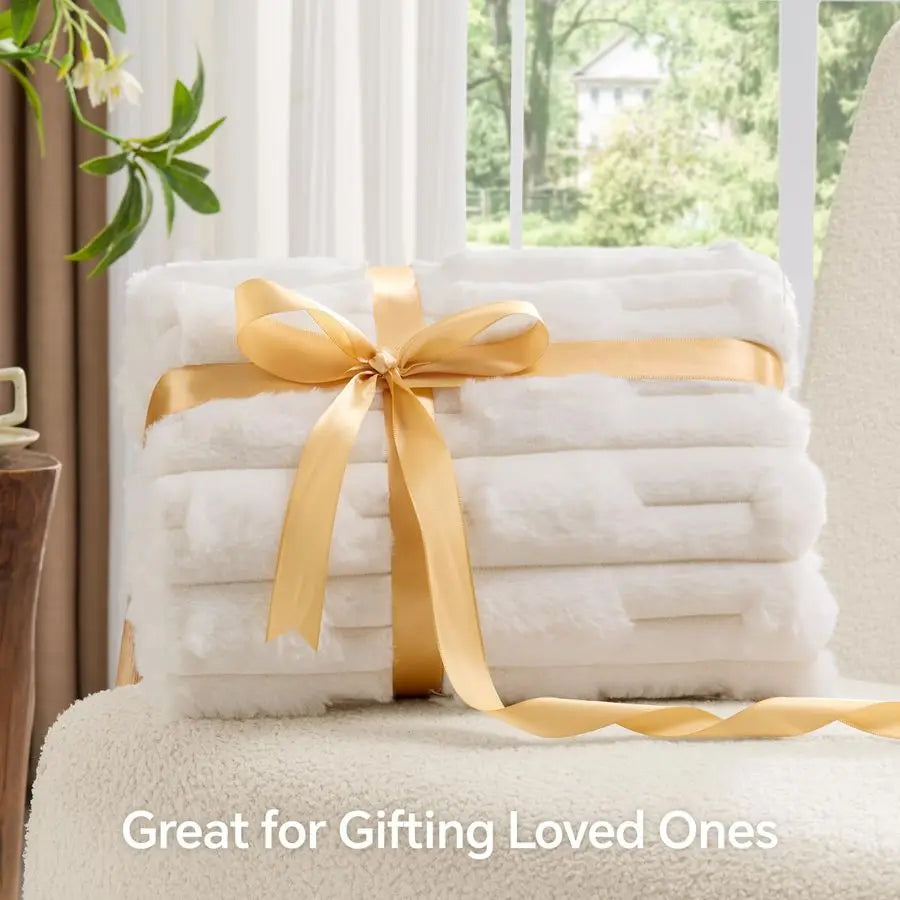 Faux Fur Cream Throw Blanket