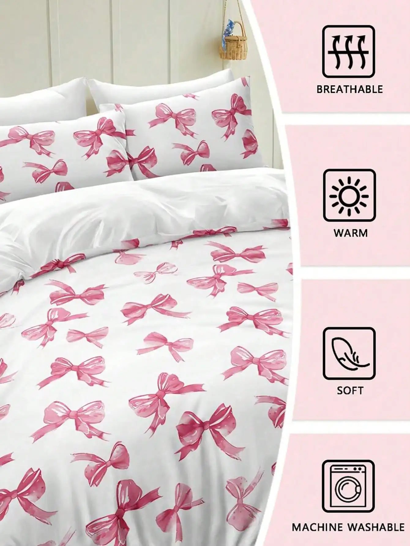 Pink Bow Pattern Duvet Cover Set