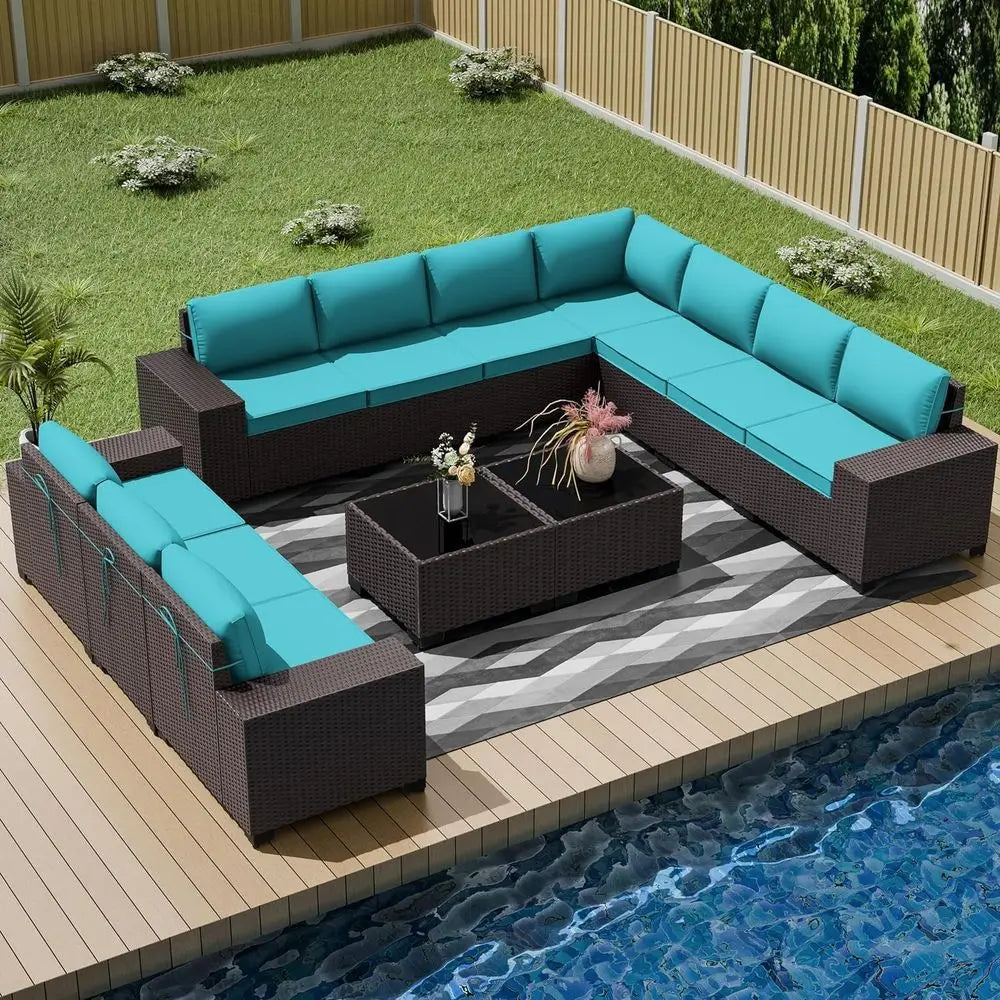All-Weather Rattan Patio Furniture Set with 2 Coffee Tables