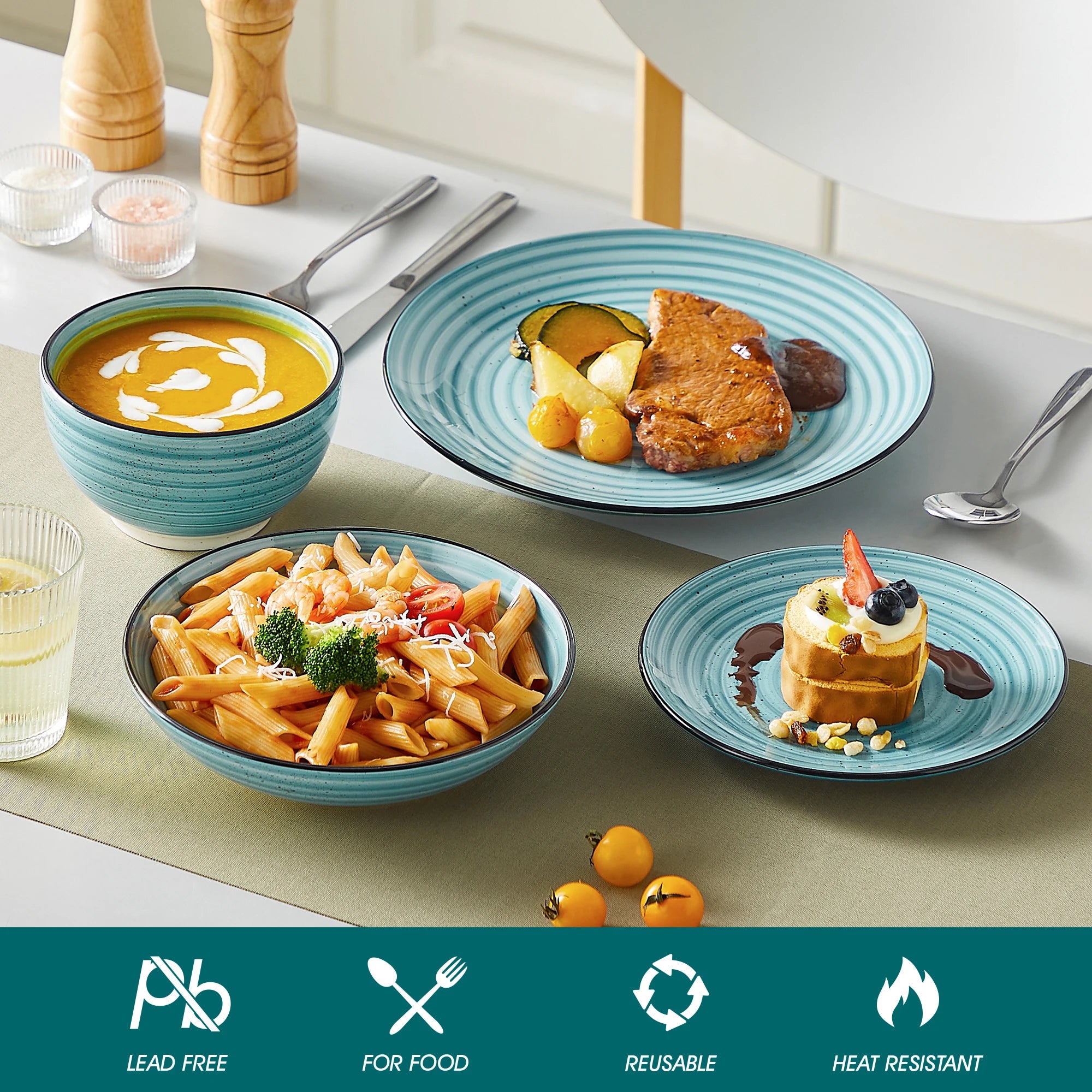 24/48 Piece Blue Plates Dinner Sets