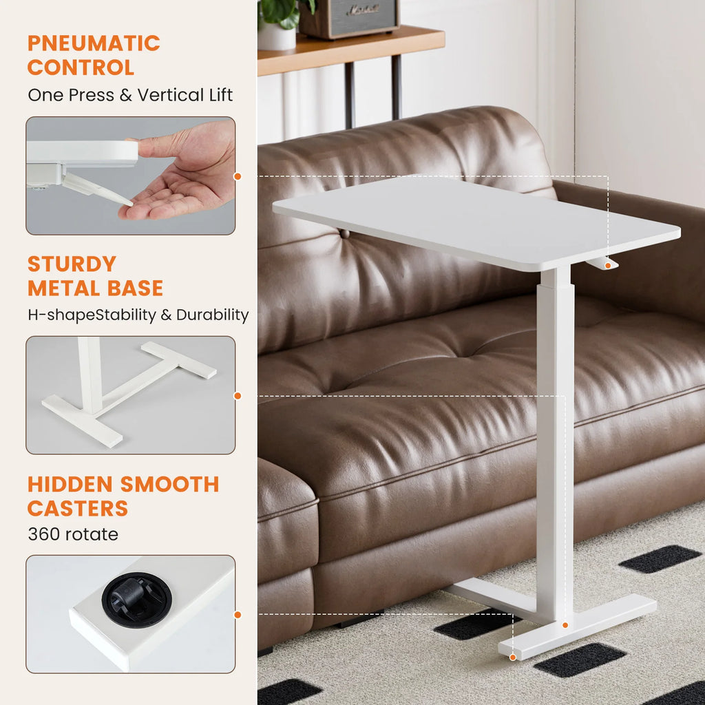 Overbed Bedside Sofa Table with Hidden Wheels
