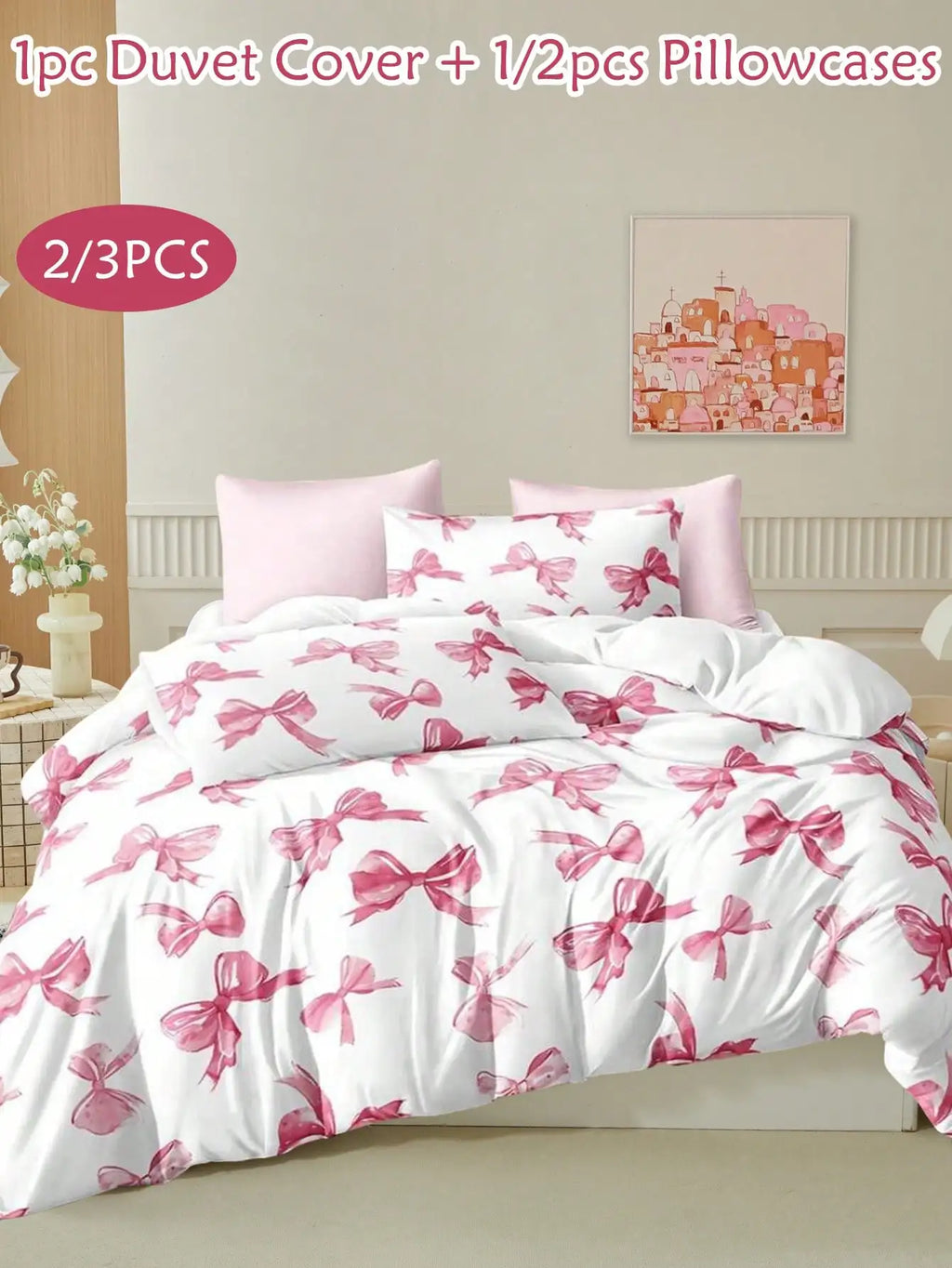 Pink Bow Pattern Duvet Cover Set