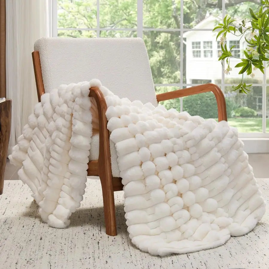 Faux Fur Cream Throw Blanket