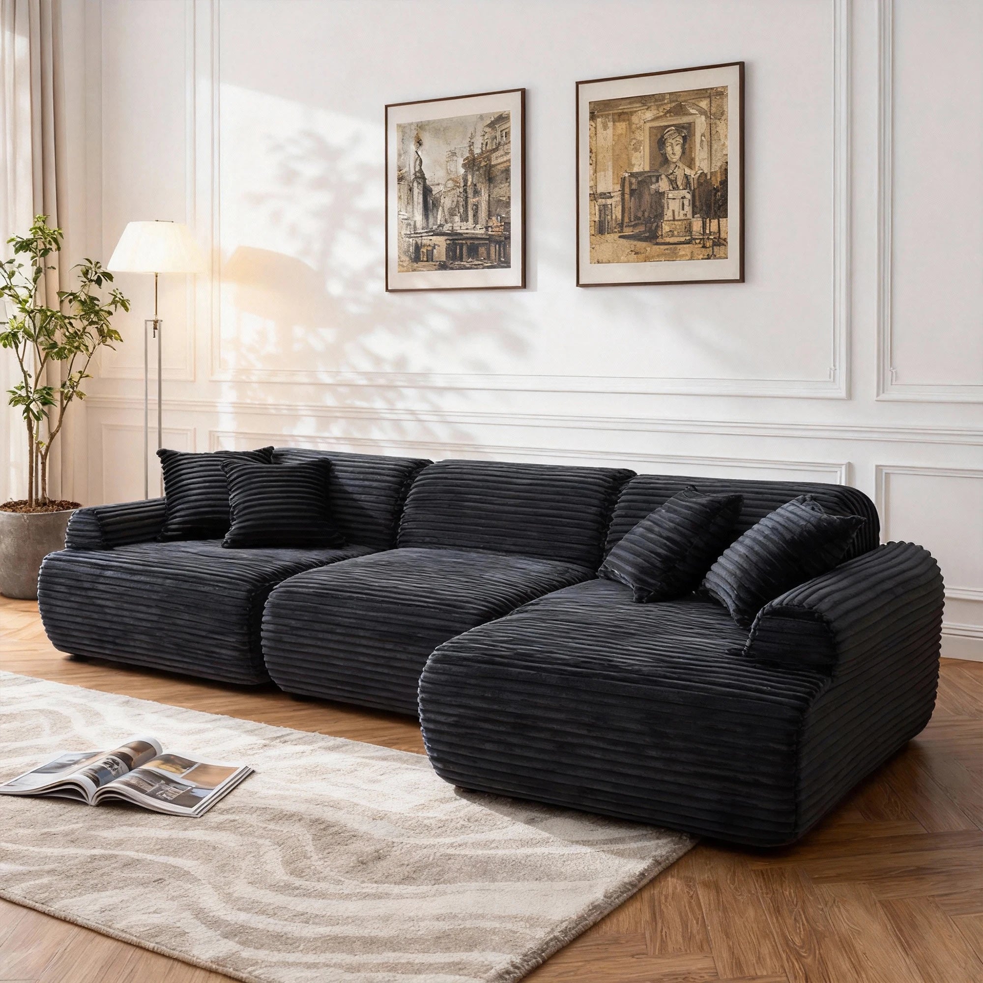 L-shaped modular leather sofa