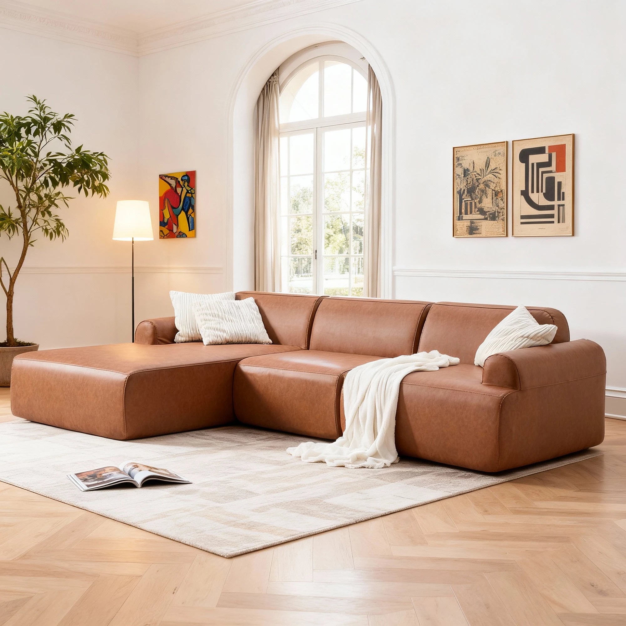 L-shaped modular leather sofa