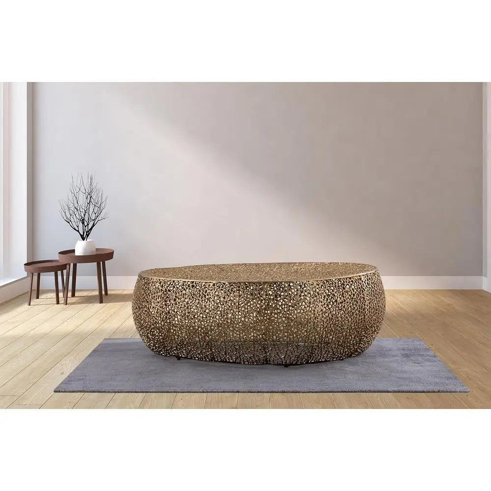 Oval Coffee Table with Intricate Solid Design