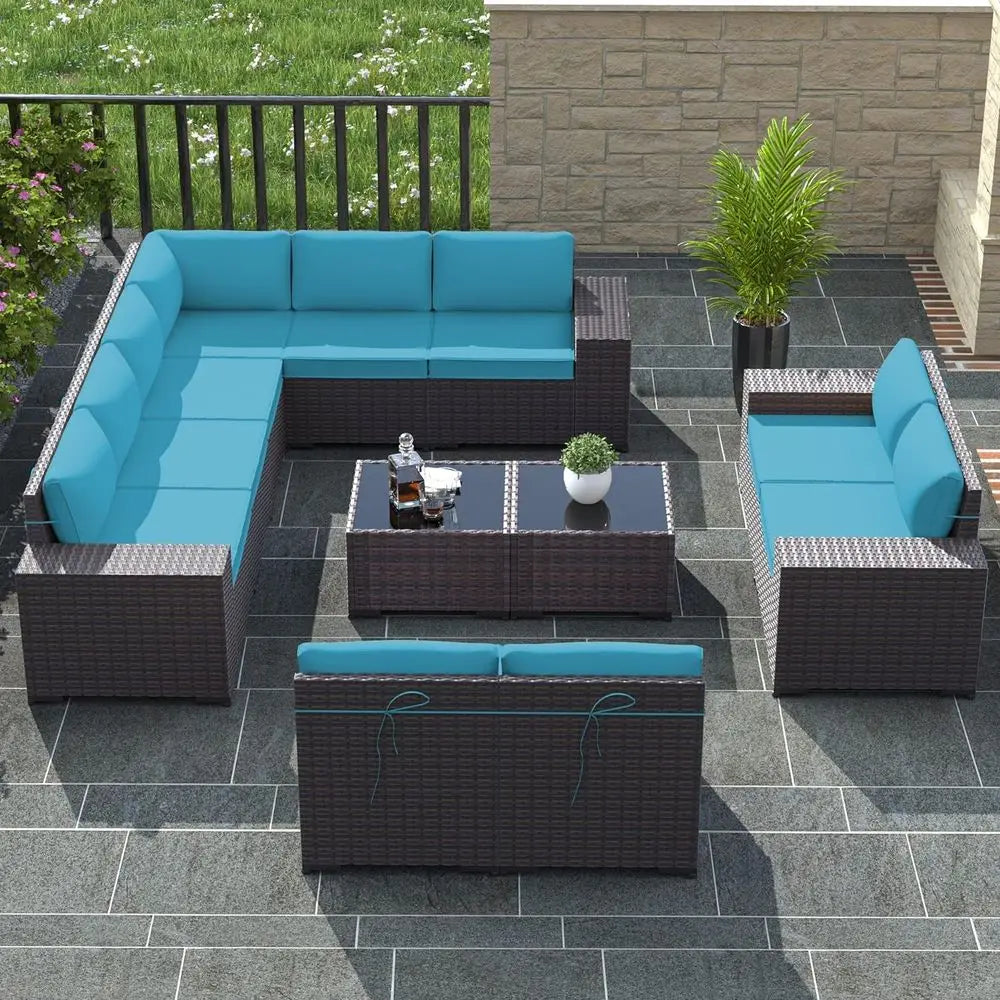All-Weather Rattan Patio Furniture Set with 2 Coffee Tables