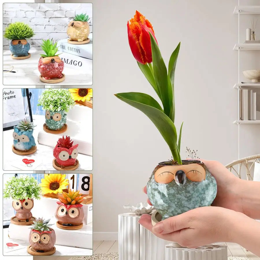 18 Pcs  Owl Ceramic Planters