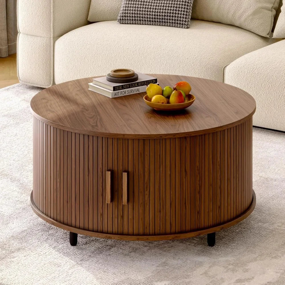 Round Coffee Table w/ 360° Sliding Door