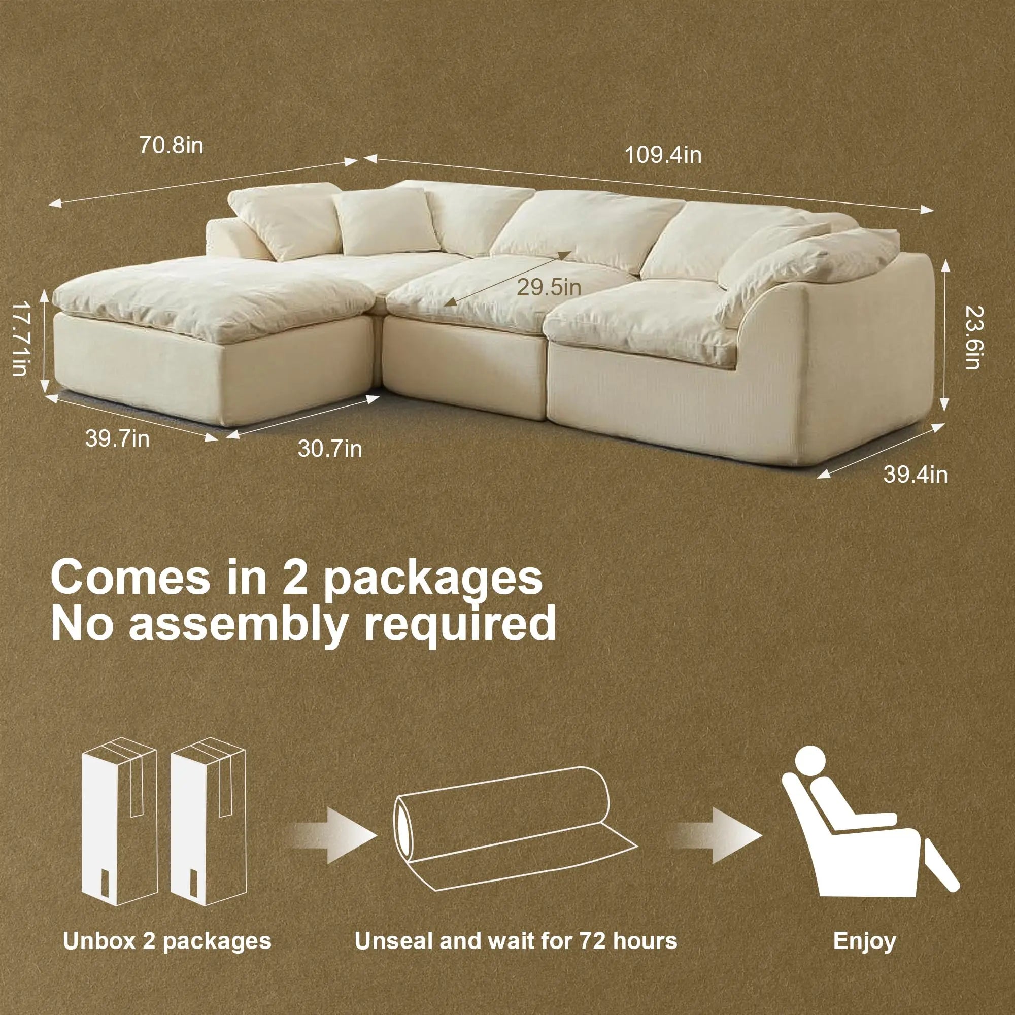 109" Modern Cloud L-Shaped couch