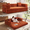 Orange Corduroy Sleeper Sofa with Armrest Pillow