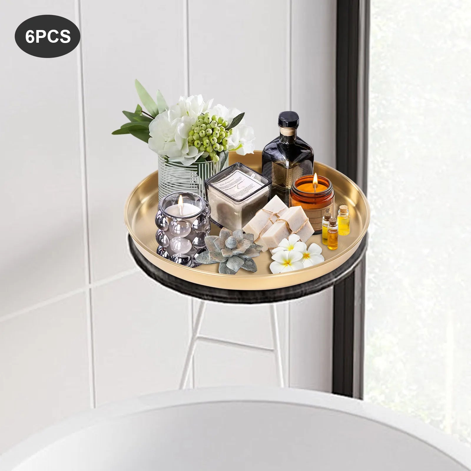 6PCS Gold Round Serving Trays