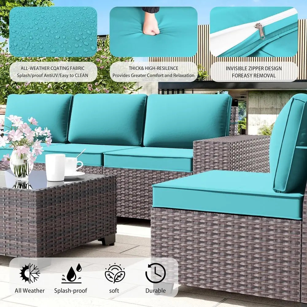 All-Weather Rattan Patio Furniture Set with 2 Coffee Tables
