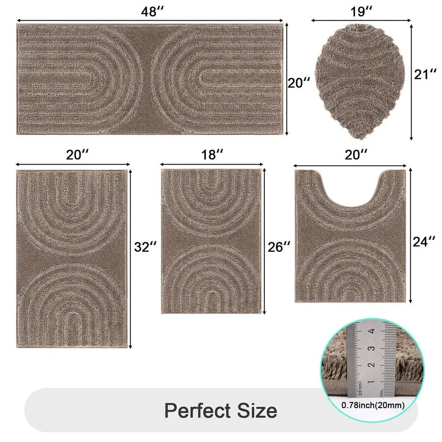 Bathroom Rugs Set 5 Piece, Plush Absorbent Bath Mats for Bathroom, Non Slip Machine Washable Bath Mat Set with Toilet Cover, Bat