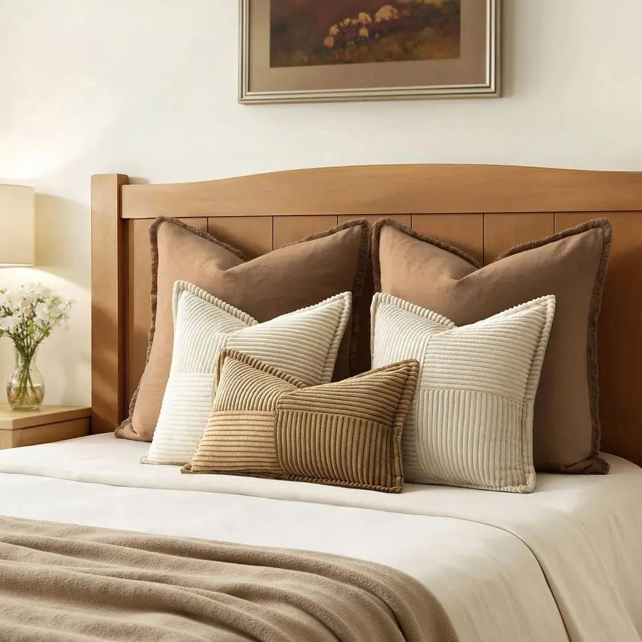 Decorative Euro Sham Throw Pillow Covers for Couch Bed Livingroom 22x22 Inch Set of 2 Beige Boho Accent Throw Pllows Broadside S