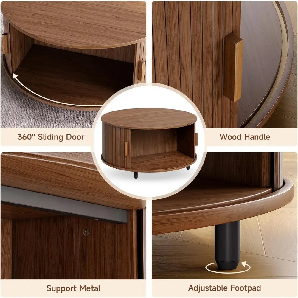 Round Coffee Table w/ 360° Sliding Door