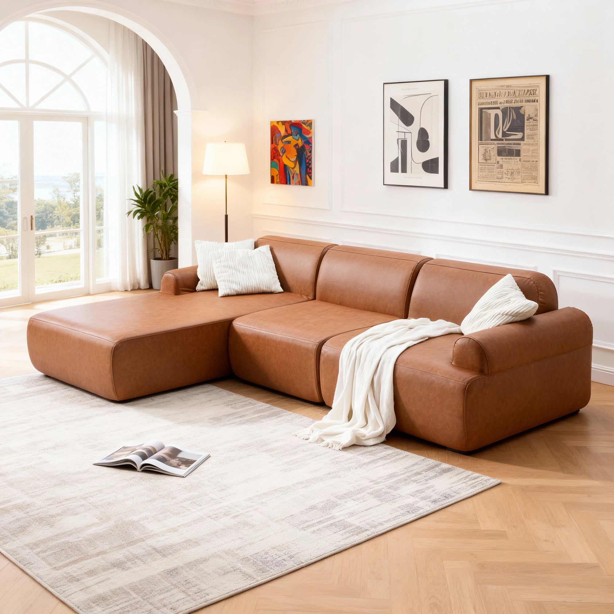 L-shaped modular leather sofa