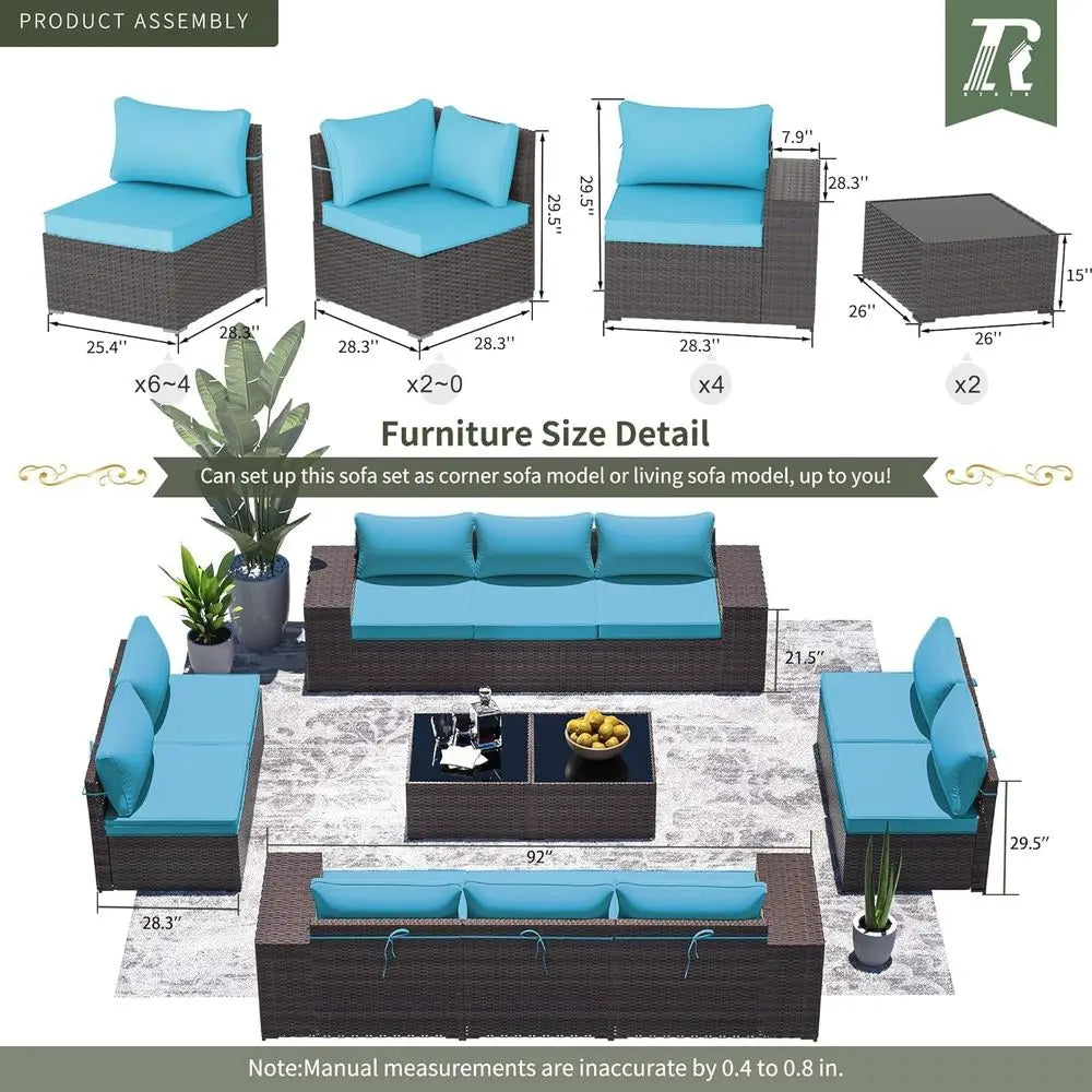 All-Weather Rattan Patio Furniture Set with 2 Coffee Tables