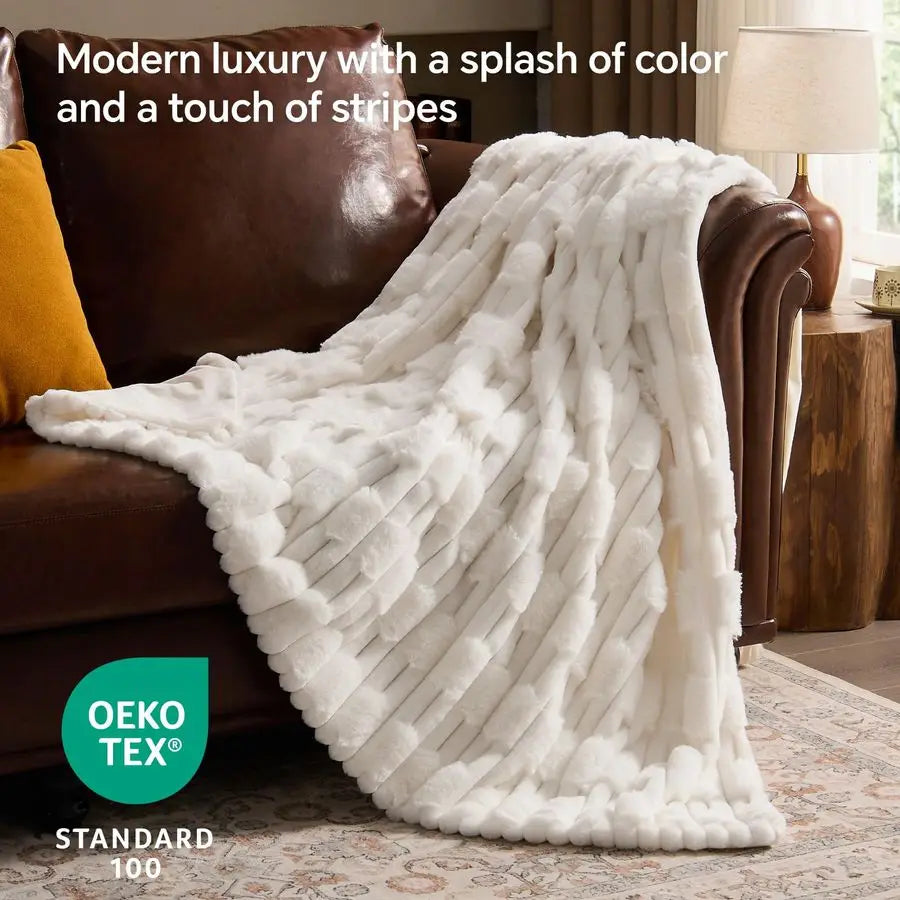 Faux Fur Cream Throw Blanket