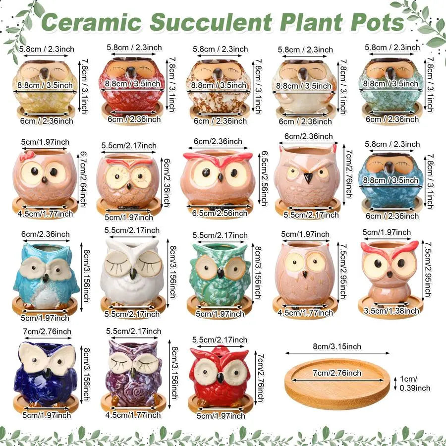 18 Pcs  Owl Ceramic Planters