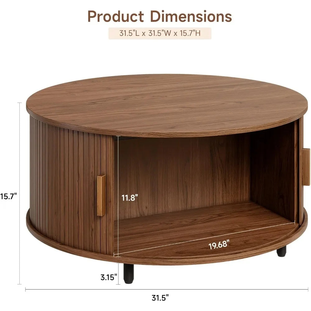 Round Coffee Table w/ 360° Sliding Door