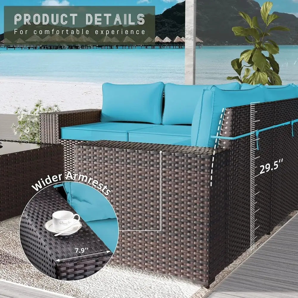 All-Weather Rattan Patio Furniture Set with 2 Coffee Tables