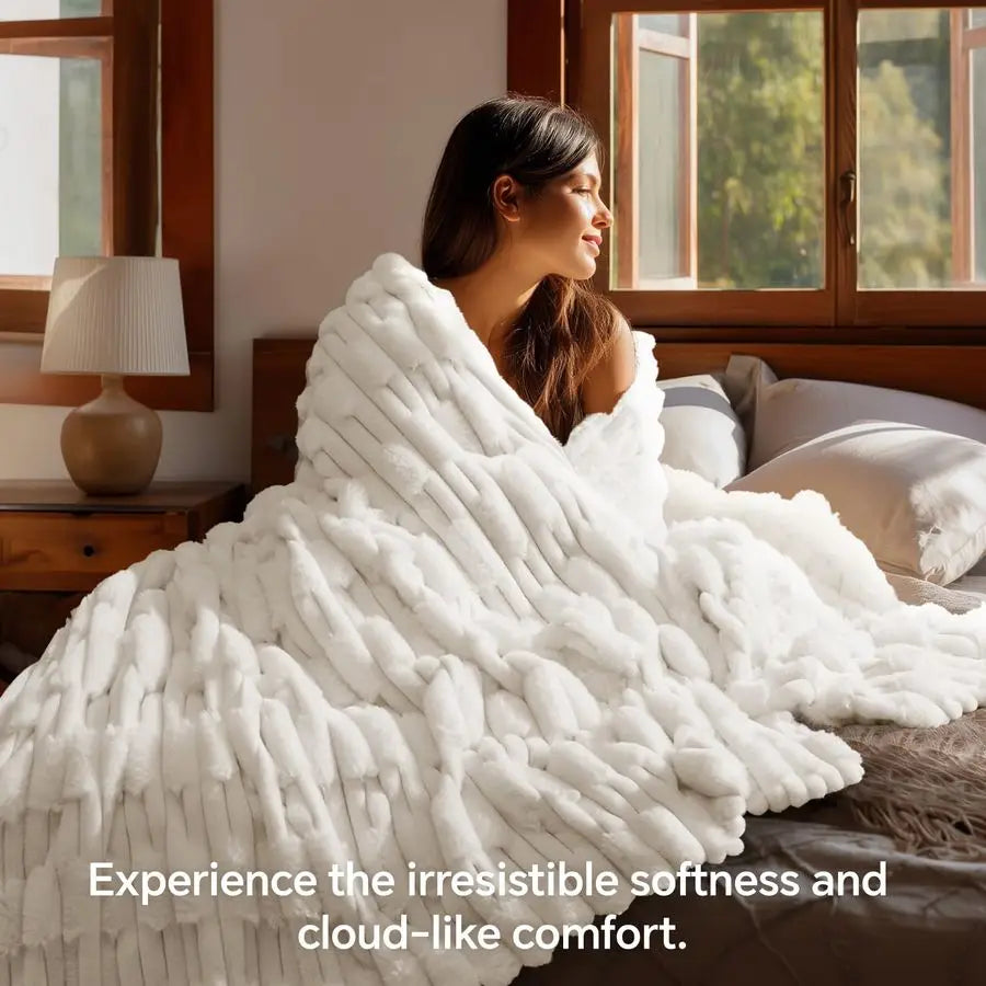 Faux Fur Cream Throw Blanket