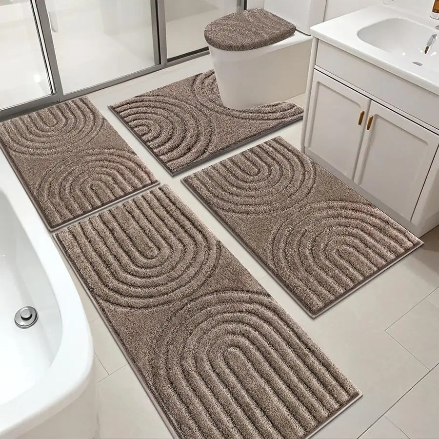 Bathroom Rugs Set 5 Piece, Plush Absorbent Bath Mats for Bathroom, Non Slip Machine Washable Bath Mat Set with Toilet Cover, Bat