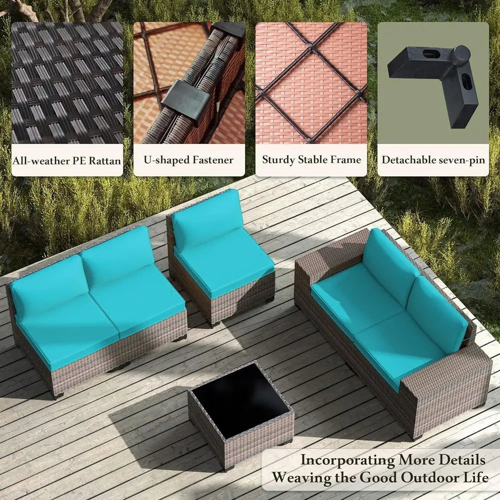 All-Weather Rattan Patio Furniture Set with 2 Coffee Tables