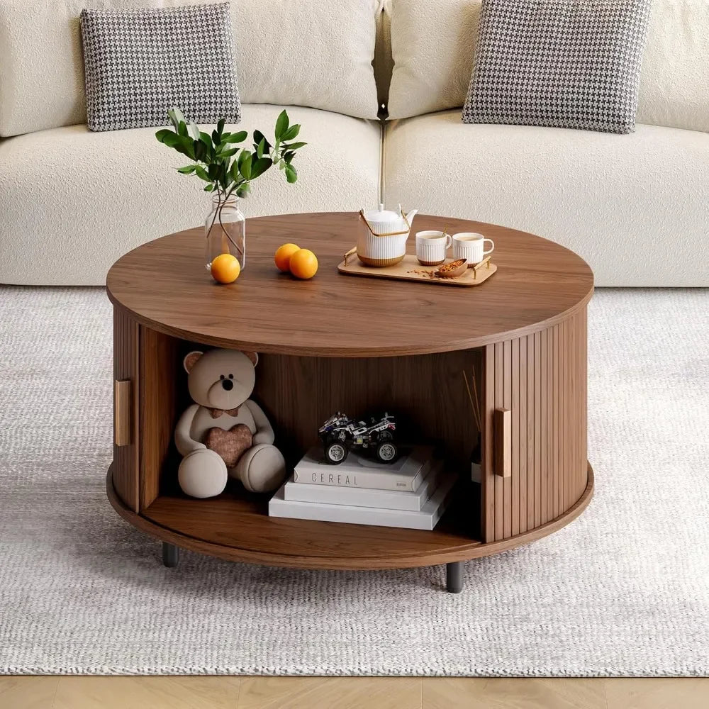Round Coffee Table w/ 360° Sliding Door
