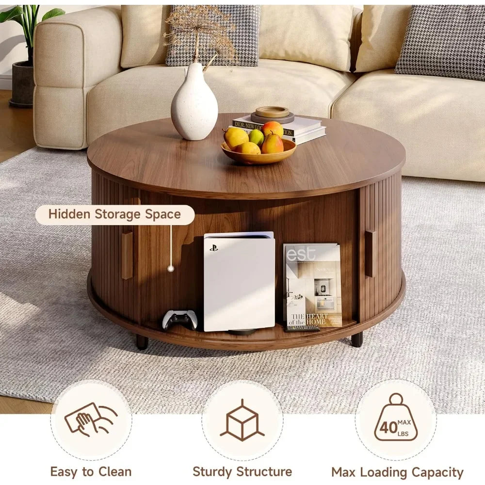 Round Coffee Table w/ 360° Sliding Door