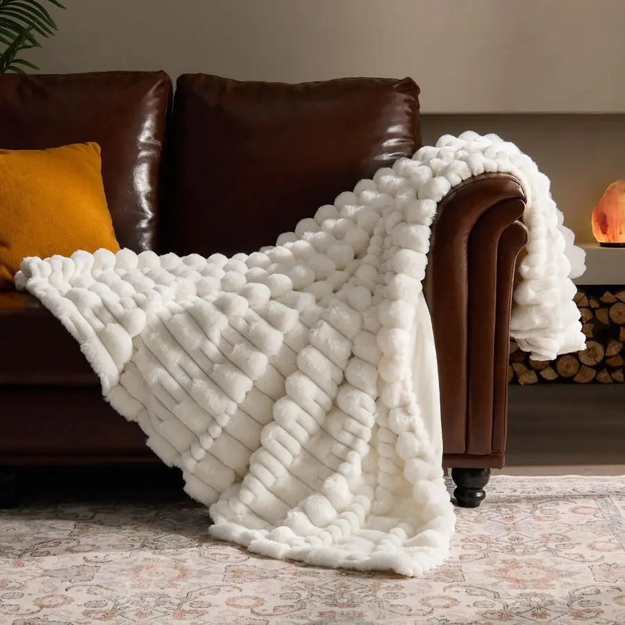Faux Fur Cream Throw Blanket