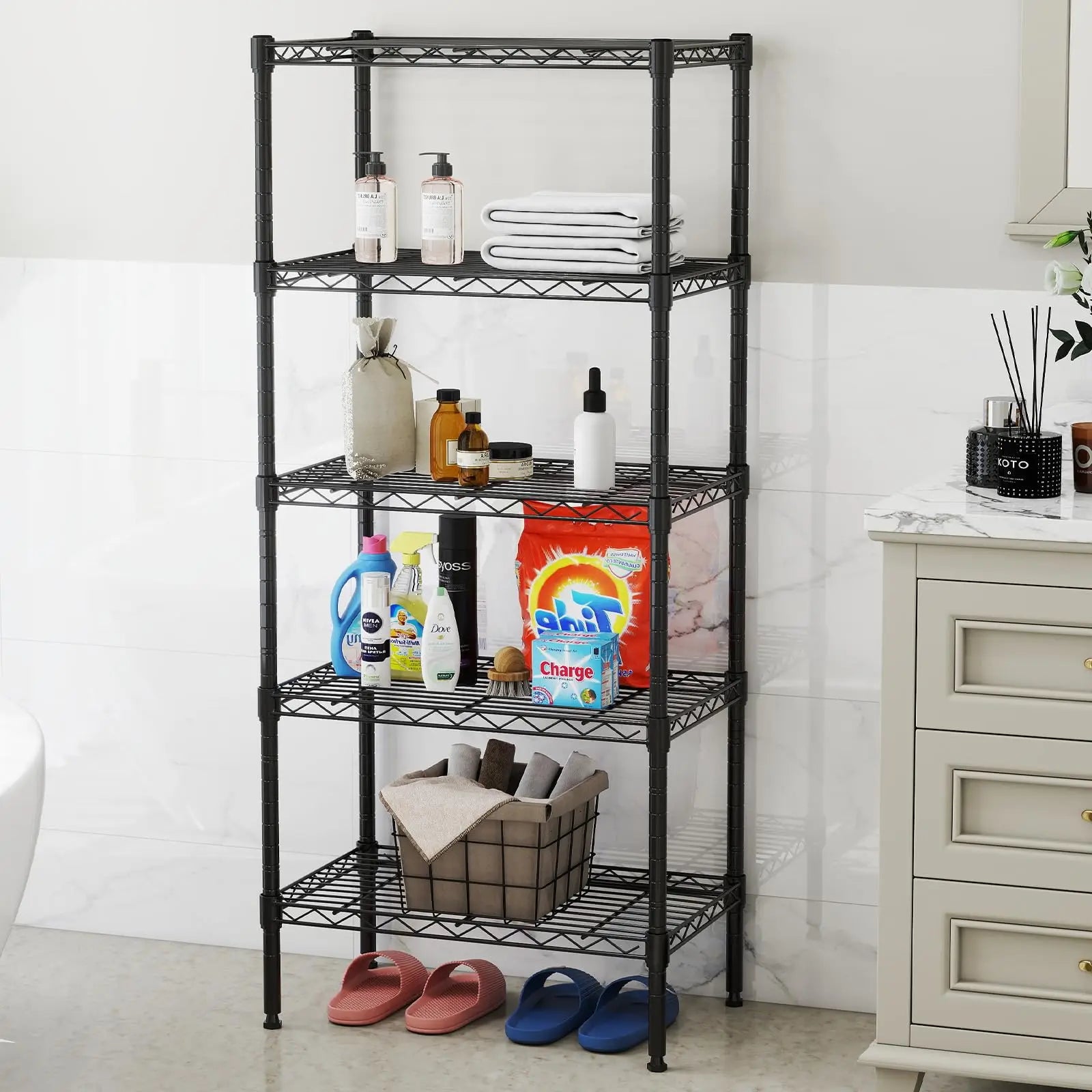 3-5 Tier Metal Wire Storage Shelves Adjustable Storage Racks