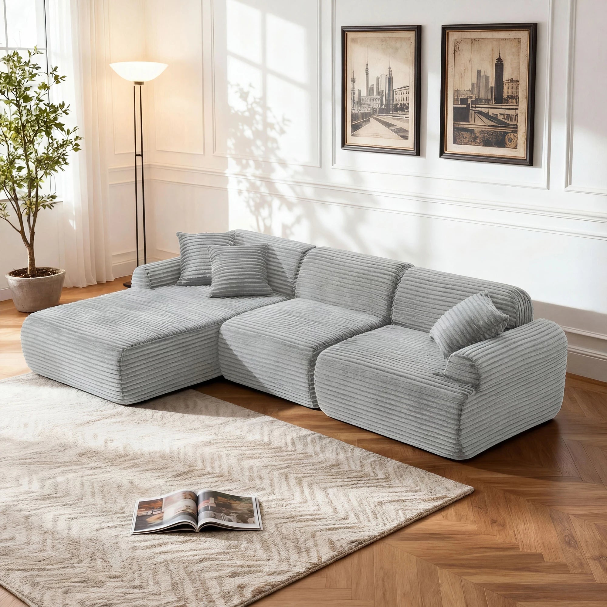 L-shaped modular leather sofa